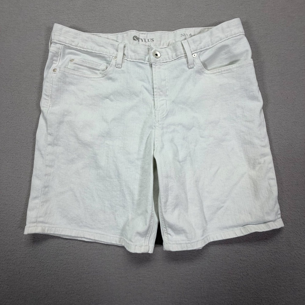 Stylus Womens Bermuda Shorts Classic Fit White Stretch Denim Size 14